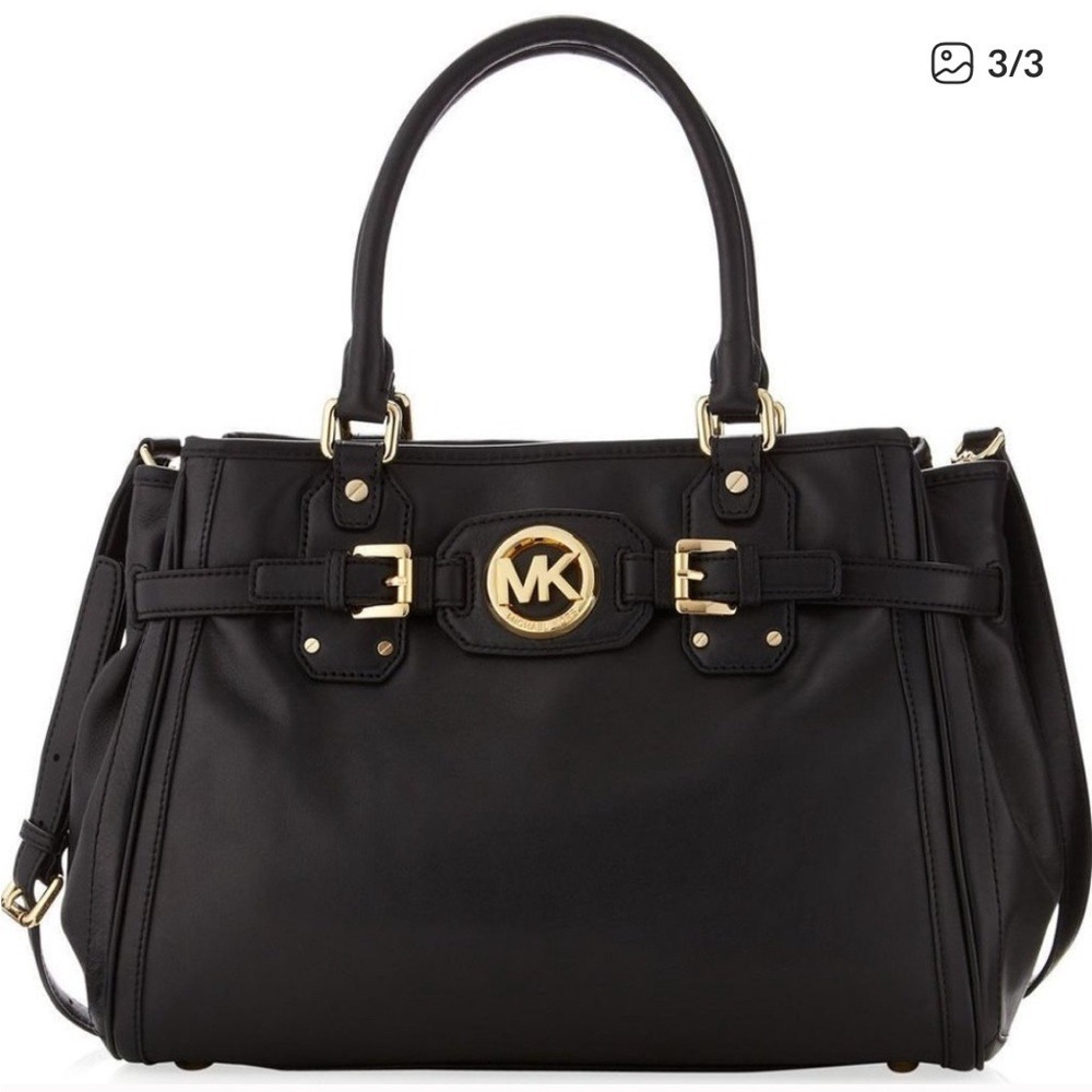 Michael Kors Hudson Black leather tote with Gold Accents MSRP $448